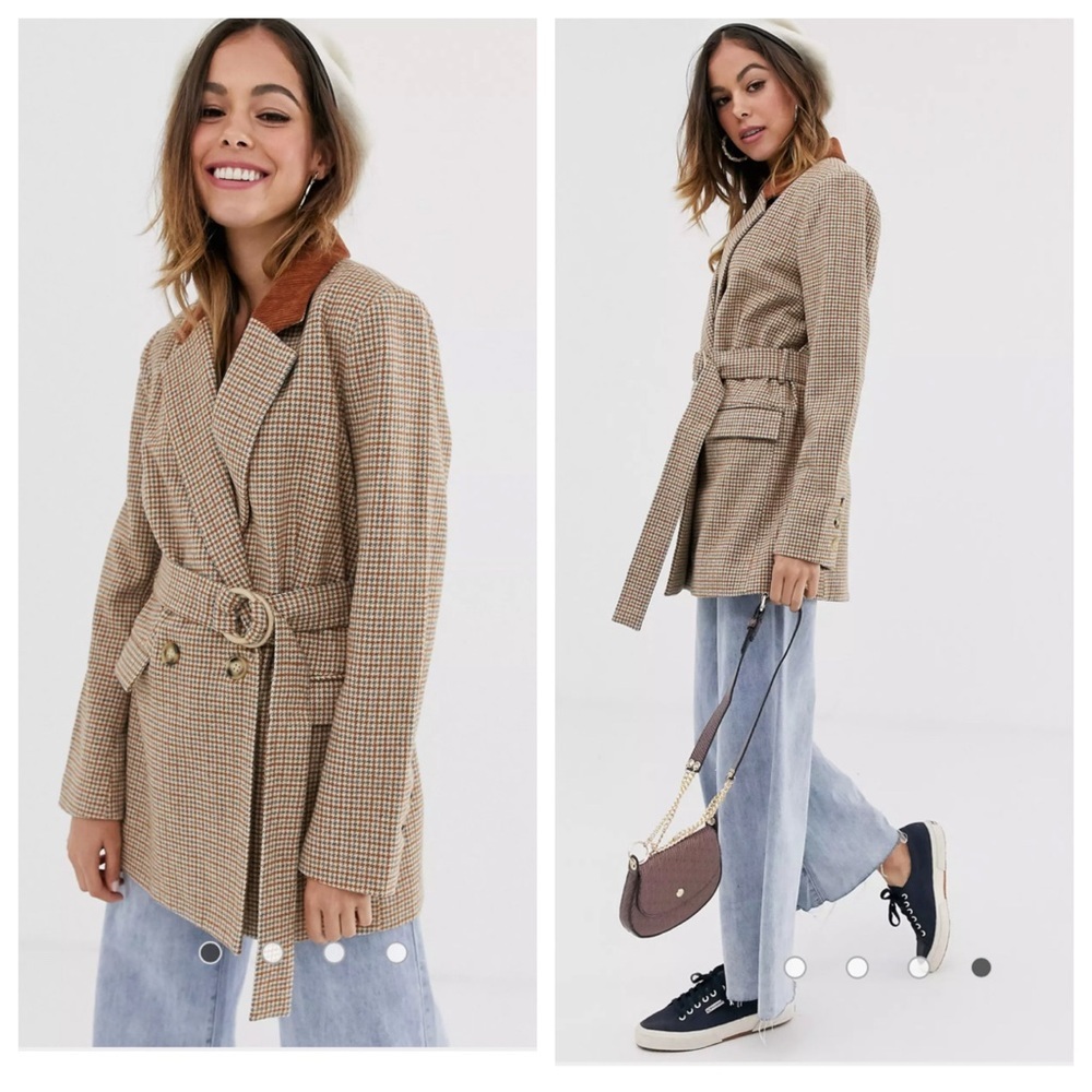 NWT! Moon River Herringbone Double Breasted Jacket with contrast collar - Picture 2 of 16